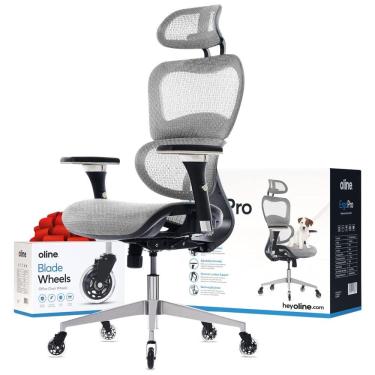 Imagem de Cadeira de Escritório Ergonômica Giratória e Ajustável com Apoio 4D, OLINE ErgoPro, Cinza