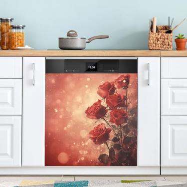 Imagem de ATTX Capa magnética para lava-louças Roses | Adesivo decorativo de eletrodomésticos de 58 x 66 cm para armários domésticos e eletrodomésticos #60