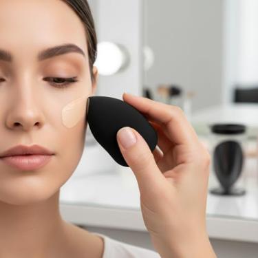 Imagem de Esponja de maquiagem para corretivo em pó sem látex esponja macia para liquidificador fácil maquiagem preta