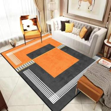Imagem de Tapete geométrico laranja para sala de estar, decoração de casa, quarto, tapetes grandes, laváveis, antiderrapantes, para sala de estar, porta (personalizado, entre em contato conosco/Flanne