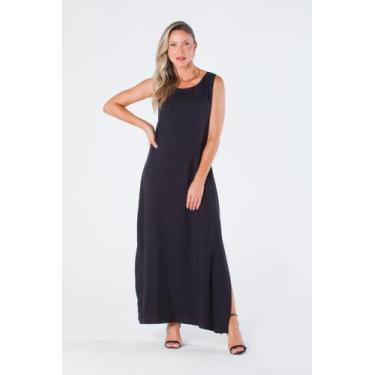 Imagem de Vestido Longo sem Mangas Decote Redondo e Fendas Laterais Viscolinho P