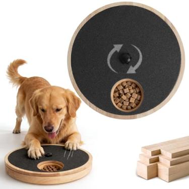 Imagem de Zenflux Tábua de arranhar unhas para cães com caixa de petiscos – Brinquedo giratório antiderrapante para cuidados com as patas, almofada de madeira para arranhar unhas com tensão ajustável, cuidados