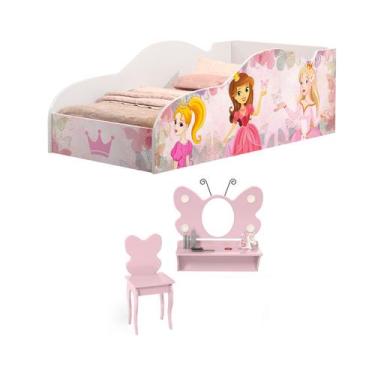 Imagem de Cama Infantil Meninas com Penteadeira Camarim Borboleta e Banqueta Ros