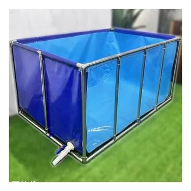 Imagem de Lago de peixes de lona com moldura de aço - aquário acima do solo com janela de PVC transparente, tanque de reprodução de carpas ideal (200 x 100 x 71 cm) para uso externo