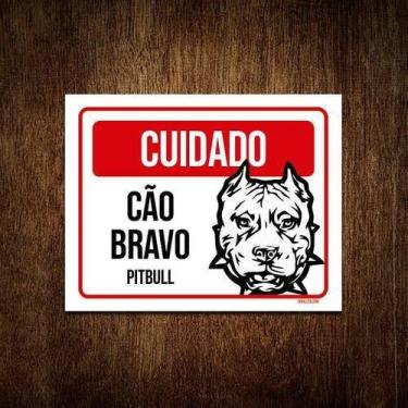 Imagem de Kit 10 Placas Cuidado Cão Cachorro Bravo Pitbull - Sinalizo.Com