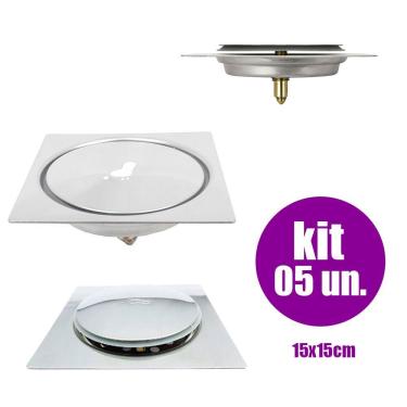 Imagem de Ralo Click 15X15 Inteligente Pop Up Banheiro Aço Inox 5 Un.