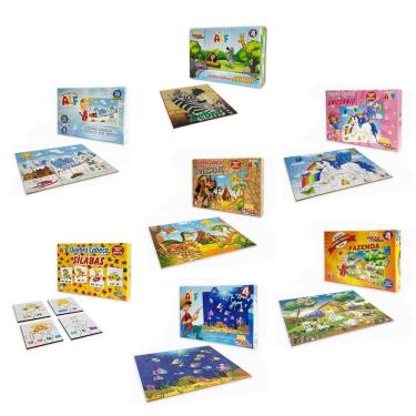Imagem de Kit Completo 7 Quebra Cabeça Infantil Divertido Em Madeira
