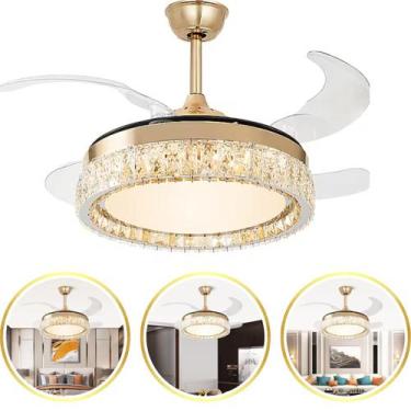 Imagem de Ventilador de Teto Retrátil Quartzus Cristal Dourado Disoma  78W Ultra