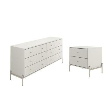 Imagem de Cômoda 6 Gavetas Mesa Cabeceira Jasper Off White Champanhe - Província