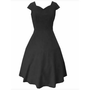 Imagem de Vestido Feminino Midi Decote Princesa Preto - KY ESTILO, Preto, PP