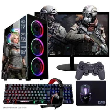 Imagem de Computador PC Gamer Completo Tob Intel Core I7 SSD 240GB 8GB Teclado Mouse Mouse Pad E Headset Gamer Joystick Monitor 19" WINDOWS 10 Pro Trial