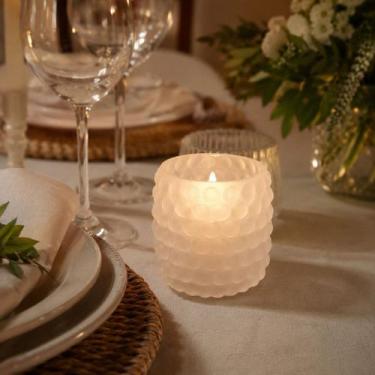 Imagem de 01 Unidade Porta Velas Castiçal Vidro Branco Bolinhas Decor - Btc