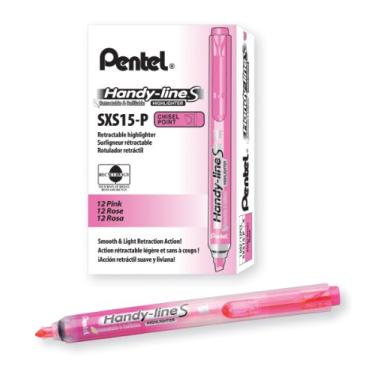 Imagem de Pentel Handy-Line S Marca-texto retrátil e recarregável, tinta rosa, caixa com 12 (SXS15-P)