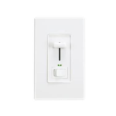 Imagem de Cloudy Bay Interruptor regulável de parede com indicador verde, para luz LED/CFL/incandescente, polo único e deslizante regulável de 3 vias, máximo de 600 watts, placa de cobertura incluída, branco,