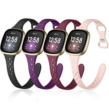 Imagem de Laffav Compatível com pulseiras Fitbit Sense / Fitbie Versa 3 para homens e mulheres, pulseira de substituição esportiva de silicone macio para relógio inteligente Sense/Versa 3 (pequeno, preto/vinho/roxo/rosa)