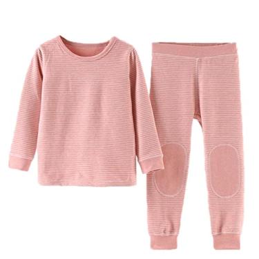 Imagem de Pijama infantil meninos meninas manga longa listrado quente grosso roupas de bebê menino de 3 meses (rosa, 11-12 anos)