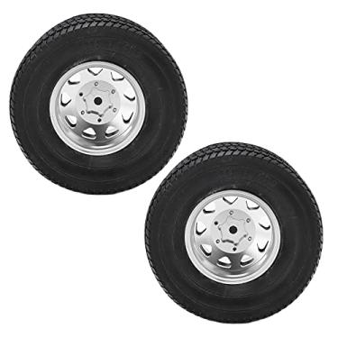 Imagem de Vbestlife Conjunto de 2 peças de roda traseira RC de liga de alumínio e aros de borracha para reboque de caminhão basculante de 1/14 (prata) acessórios de carro modelo