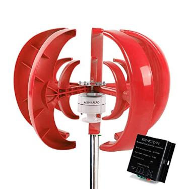 Imagem de Gerador de turbina eólica de 12000W com controlador, 12V/24V/48V 5 Blade Windmill Generator Wind Turbine Businesses Kit de Turbina Gerador para acampamento em casa, Red,24v