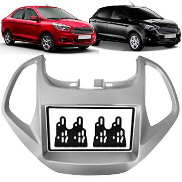 Imagem de Moldura de Painel 2 Din 7" Polegadas Ford Ka Hatch e Sedan 2015 2016 2017 2018 Com Computador Bordo - Prata