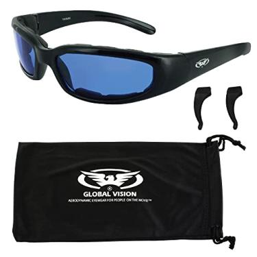 Imagem de Óculos de sol acolchoados de espuma Chicago com armação preta brilhante, óculos de motocicleta, várias opções de lentes Chicago Cor: Lentes azuis