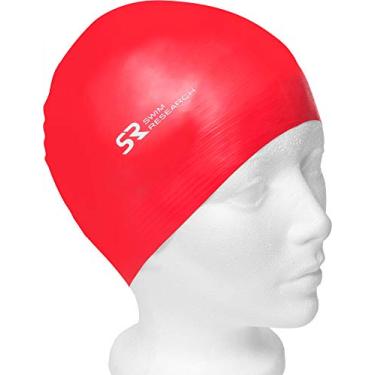 Imagem de Touca de natação de látex sólido durável da Swim Research, Neon Red-3PK