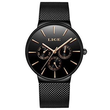 Imagem de Relógio LIGE Masculino Quartzo Analógico à Prova d'Água Aço Inoxidável Preto