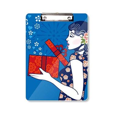 Imagem de Chinesa Cultura Azul Mulher Prancheta Pasta Bloco de Escrita Placa de Apoio A4