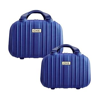 Imagem de Conjunto Frasqueira Feminina Viagem Maleta Necessaire Organizador rígida Abs Cor:Azul;Tamanho:P M