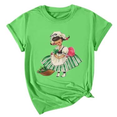 Imagem de Camisa feminina do Dia de São Patrício com estampa gráfica de trevo engraçado blusa feminina manga curta roupas confortáveis voando, Camiseta Green St.patricks Day para mulheres, M
