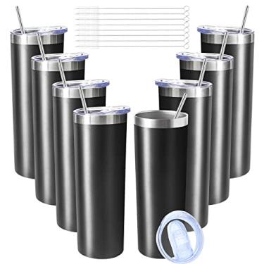 Imagem de FristChoice Copos finos de aço inoxidável a granel, copos isolados a vácuo de 590 ml com tampas e canudos, caneca de café fina de parede dupla, copos de água termal de viagem para bebidas quentes e frias (preto, 8)