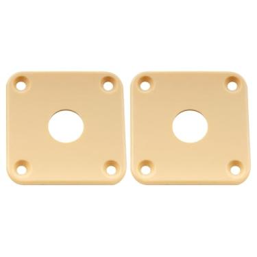 Imagem de Musiclily Pro Curvado Jack Plate Plástico Placa de Jack Quadrado para Guitarra USA Epiphone Les Paul, Creme(2 Peças)