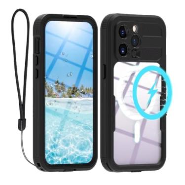Imagem de QIFJNZO Capa à prova d'água compatível com iPhone 15 Pro 5G de 6,1 polegadas, proteção IP68 com Magsafe, protetor de câmera/lentes/tela, com cordão, capa robusta à prova de choque Fundas