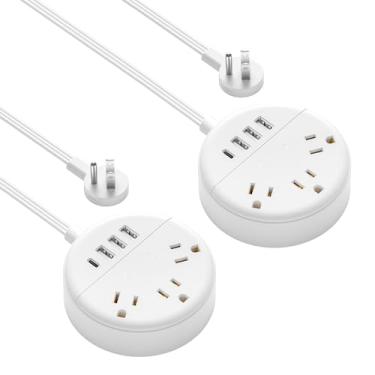 Imagem de Pacote com 2 faixas de energia de viagem, tira de alimentação plana NTONPOWER com USB, 3 saídas 2 USB estação de carregamento com cabo de alimentação de 1,5 m para montagem na parede para cruzeiro, viagem, hotel, mesas de cabeceira e escritório, branco