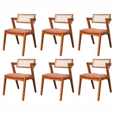 Imagem de Kit 6 Cadeiras em Madeira Maciça, Rattan de Fibra 100% Natural e Estofada Verona Authentic Espresso Champagnhe/Marrom