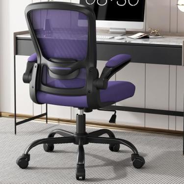 Imagem de Cadeira de escritório, cadeira de mesa ergonômica com suporte lombar ajustável, cadeira de computador de malha com encosto alto com apoios de braço articulados-cadeiras de tarefa (Moderno, Roxo)