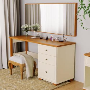 Imagem de Penteadeira com Espelho 150cm Ananda Cabecasa Madeiramadeira Off-white/Mel