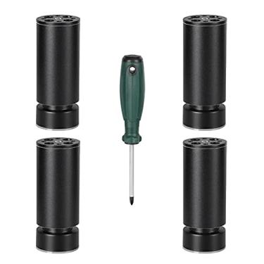 Imagem de Conjunto de 4 pernas de móveis de liga de alumínio, pés ajustáveis de cozinha de armário de mesa redondos com parafusos (altura ajustável 0-8 mm) (cor: preto, tamanho: 8 cm/3,2 polegadas)