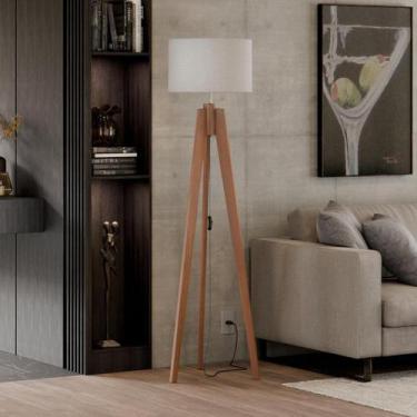 Imagem de Luminária Roma Bivolt Tripé de Madeira Maciça e Cúpula Palha - UniDeco