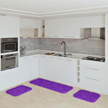 Imagem de Jogo Kit Tapete Cozinha Anti Derrapante 3 Uni Roxo - Tapetes Saturs