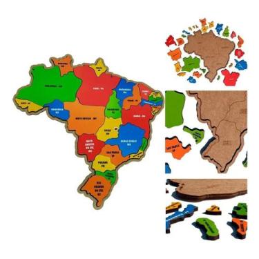 Imagem de Mapa Brasil Quebra Cabeça Infantil MDF Brinquedo Encaixe 3144 - MANINH
