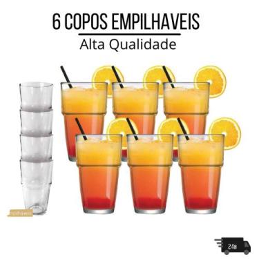 Imagem de Jogo De Copos Empilhaveis Grosso Vidro Alta Qualidade 350ml - HERCOS