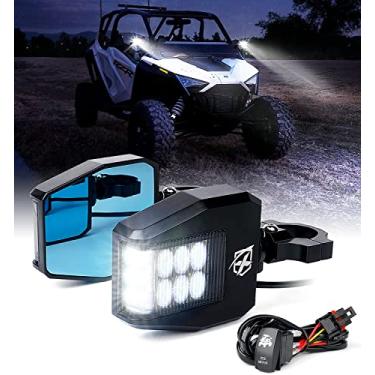Imagem de Xprite alumínio UTV Side espelhos retrovisores Fit All 1,5-2 polegadas Roll Bar Cage, Azul Anti-Brilho Espelhos e fumaça LED Lens Spot Light para UTV ATV Can sou Maverick X3 Polaris RZR XP 1000 Yamaha