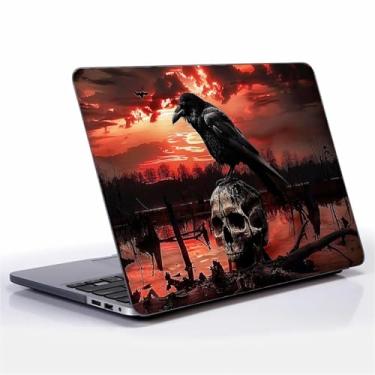 Imagem de Goodsprout Capa de computador para MacBook Air 15 polegadas crânio corvo crepúsculo padrão colorido preto versão 2023 modelo A2941 capa dura compatível com MacBook Air 15 polegadas