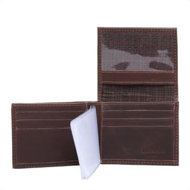 Imagem de Carteira masculina em couro legitimo com plastico em l porta cartao ro