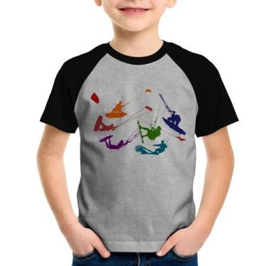 Imagem de Camiseta Raglan Infantil Kite Surf Freestyle - Foca na Moda, Cinza, Pr