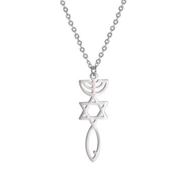 Imagem de UNIFT Colar Menorá de Hanukkah, estrela de Davi, aço inoxidável, para mulheres, selo messiânico, mezuzá, estrela judaica, castiçal, pingente, colares religiosos, presentes, one size, Aço inoxidável,