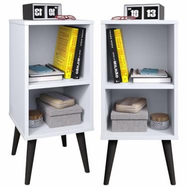 Imagem de Kit 2 Mesa de Cabeceira Retrô com Prateleira Charme (Branco)