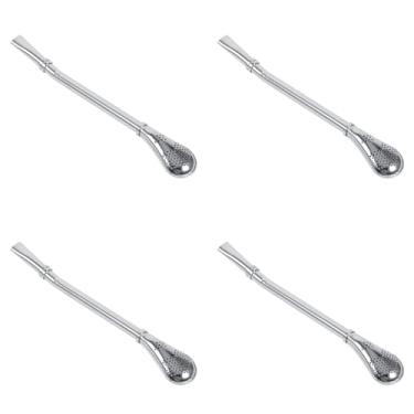 Imagem de Colher Filtrada de Palha para Beber, 4 Unidades, Prata Confiável, Aço Inoxidável, Cozinha, Jardinagem Doméstica, Aço Yerba Mate, Cabaça de chá Bombilla