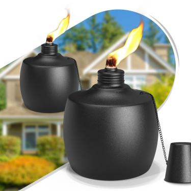 Imagem de FALBAWR Pacote com 2 maçaricos de mesa de citronela, tochas de mesa de 581 g para uso externo, velas queimadoras de óleo de metal, tochas de jardim com pavio de fibra de vidro para quintal, pátio,