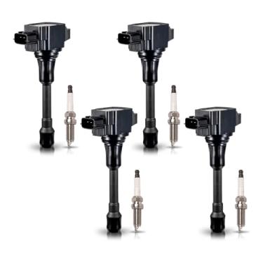 Imagem de ENA Conjunto de 4 velas de ignição de irídio e 4 bobinas de ignição compatíveis com Nissan Altima Cube Rogue Sentra Versa L4 UF509 2007-2018